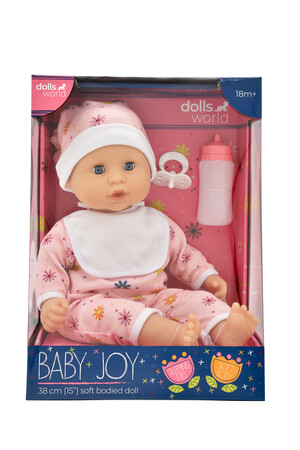 DOLLS WORLD LALKA BABY JOY 38 CM - UBRANKO RÓŻOWE