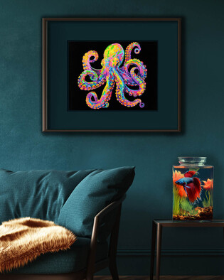 DIAMOND DOTZ ADULTS FLOCKED NEON OCTOPUS 3